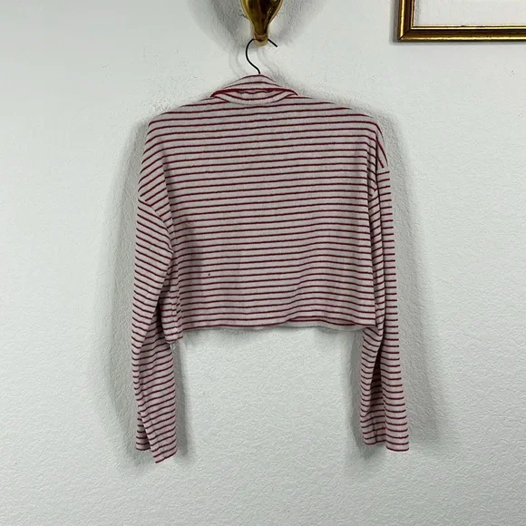 Topshop Terrycloth Stripe Button Up Polo in Red and White - Picture 5 of 8